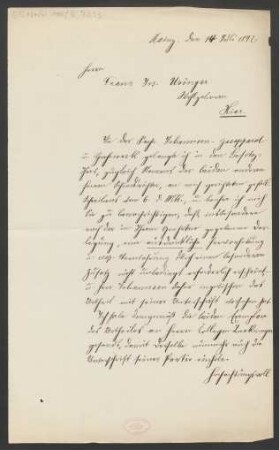 Brief an Franz Joseph Usinger : 14.07.1897