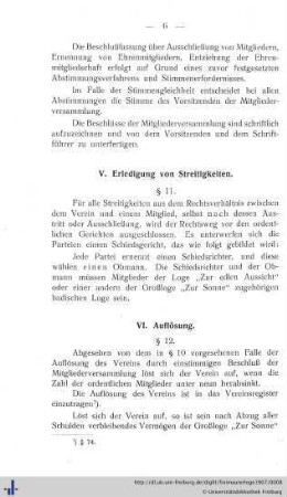 V. Erledigung von Streitigkeiten.