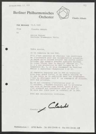 Brief an Annick Nogues an Deutsche Grammophon-Gesellschaft, 19.09.1995