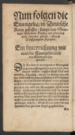Nun folgen die Evangelia ... sampt den Sontags Gebetlein/ Fleyssig und ordentlich nach einander gesetzt ...