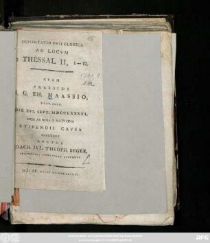 Dissertatio Philologica Ad Locvm 2 Thessal. II, 1 -- 12