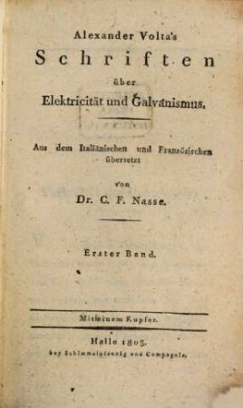 Schriften über Elektrizität und Galvanismus
