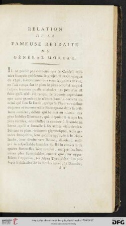 Relation de la fameuse retraite du Général Moreau