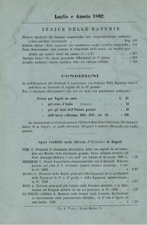 Indice delle materie. Condizioni.