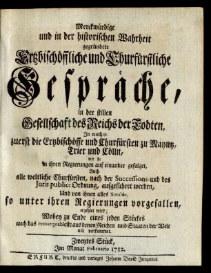 Zweytes Stück, Im Monat Februario 1752.