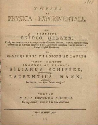 Theses ex physica experimentali