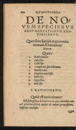De Novem Speciebus Argumentationum Rhetoricarum.