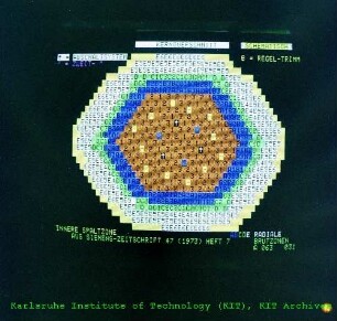 Schematische Darstellung und Besetzung eines Reaktorkerns durch die Abteilung Datenverarbeitung und Instrumentierung (ADI)