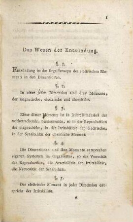 Entwurf einer speciellen Therapie, 1. Die Entzündung und die Fieber