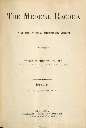 Medical record : a monthly journal of medicine and surgery. 17. 1880