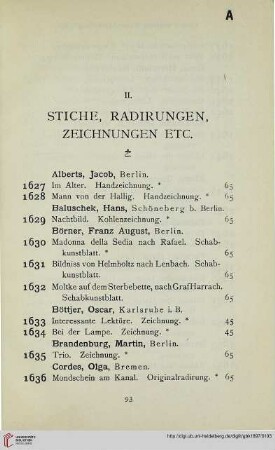 II: Stiche, Radirungen, Zeichnungen etc. (Nr. 1627-1845)