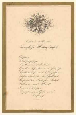 Menükarte : Königliche Mittagstafel