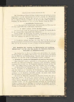 XIII. Redaktion der "Annalen der Hydrographie und maritimen Meteorologie" und des "Aus dem Archiv der Deutschen Seewarte". Bibliothek und Modellsammlung.