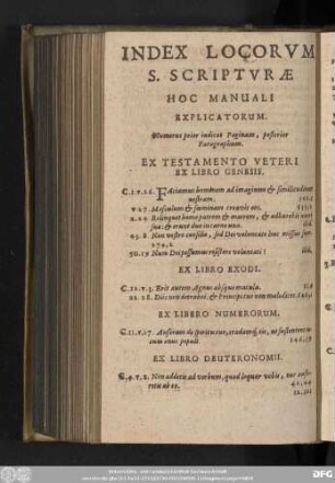 Index Locorum S. Scripturae Hoc Manuali Explicatorum.