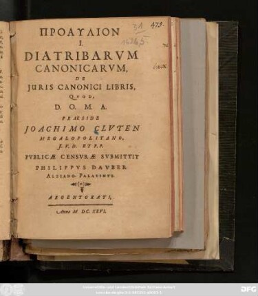 Proaulion I. Diatribarum Canonicarum, De Iuris Canonici Libris