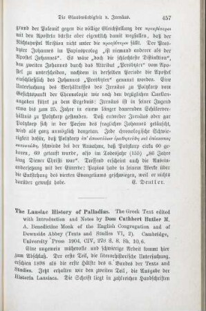 457-459 [Rezension] Palladius Helenopolitanus, The Lausiac history of Palladius