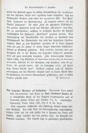 457-459 [Rezension] Palladius Helenopolitanus, The Lausiac history of Palladius