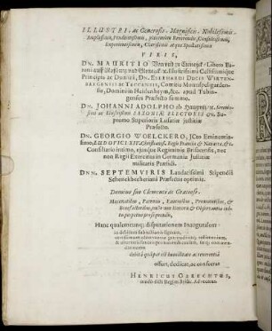 Illustri, ac Generosis [...] Viris, Dn. Mauritio Von und zu Cronegck [...] Dn. Johanni Adolpho ab Haugwitz [...] Dn. Georgio Woelckero [...]