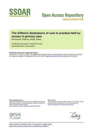 The different dimensions of care in practice held by nurses in primary care