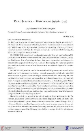 Karl Jaspers – Südverlag (Konstanz) 1946–1947