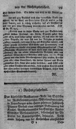 Das kayserliche Ratifications-Recht bey Schlüssen der Reichskammergerichts-Visitationsdeputation.