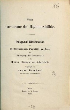 Ueber Carcinome der Highmorshöhle
