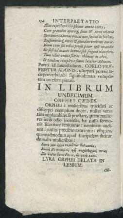 In Librum Undecimum. Orphei Caedes.