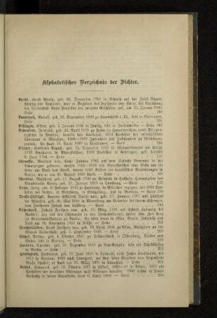 Alphabetisches Verzeichnis der Dichter.