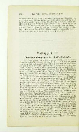 Nachtrag zu §. 87. Politische Geographie der Balkanhalbinsel
