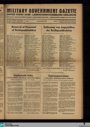 Military Government gazette : a weekly published by the Office of Military Government North Baden (US-Zone) containing of measures adopted by Military Government = Amtsblatt der Militärregierung