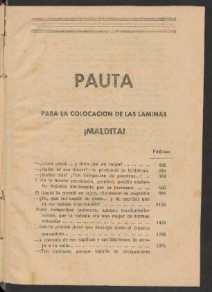 Pauta para la colocación de las laminas ¡Maldita!