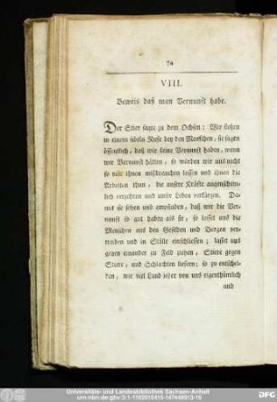 VIII. Beweis daß man Vernunft habe.