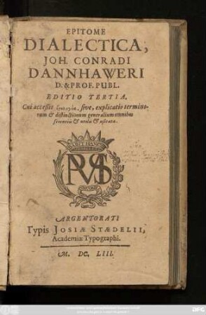 Epitome Dialectica, Joh. Conradi Dannhaweri