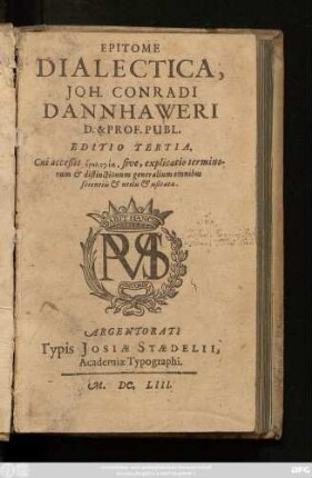 Epitome Dialectica, Joh. Conradi Dannhaweri