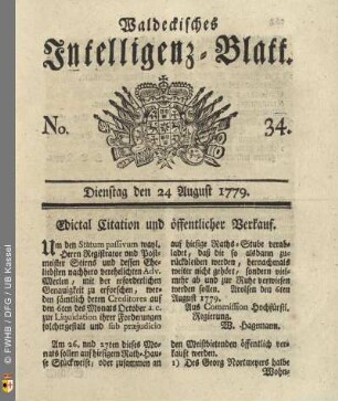 No. 34, Dienstag den 24 August 1779