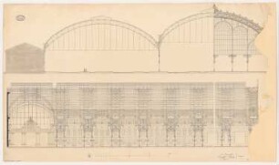 Hauptbahnhof, Frankfurt/Main: Querschnitt Halle, Längsschnitt Querhalle