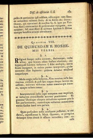 Quaestio VIII. De Quibusdam B. Moshemii Verbis.