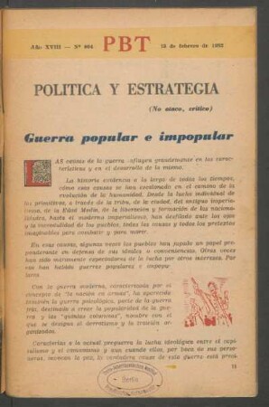 Guerra popular e impopular : Política y estrategia - (No ataco, crítico)