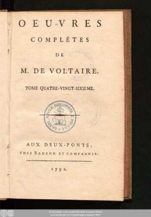 Tome Quatre-Vingt-Sixième = Recueil Des Lettres De M. De Voltaire, Tome VIII.: Janvier 1760.-Février 1761.