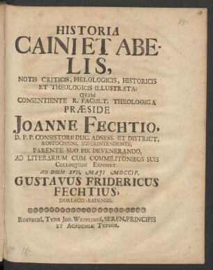 Historia Caini Et Abelis, Notis Criticis, Philologicis, Historicis Et Theologicis Illustrata