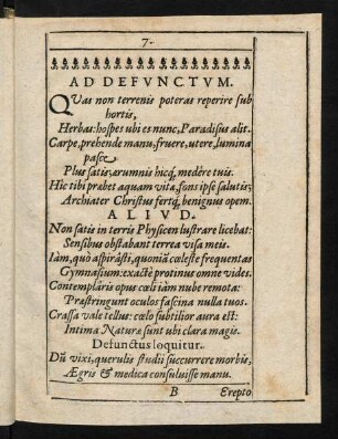 7-9, Ad Defunctum; Aliud; Epitaphium eiusdem; Anagramma