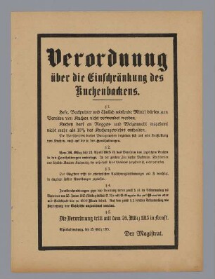 "Verordnung über die Einschränkung des Kuchenbackens"