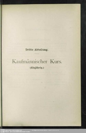 III. Kaufmännischer Kurs (einjährig)