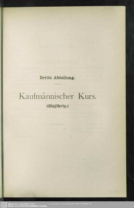 III. Kaufmännischer Kurs (einjährig)