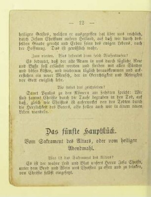Das fünfte Hauptstück. Vom Sakrament des Altars, oder vom heiligen Abendmahl