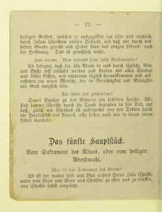 Das fünfte Hauptstück. Vom Sakrament des Altars, oder vom heiligen Abendmahl
