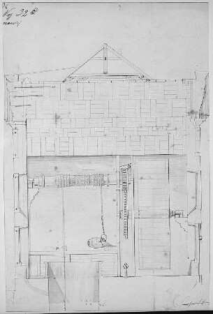 Festung Königstein, Brunnenhaus, Schöpfvorrichtung : Festung Königstein, Tret- u. Laufrad, Brunnen, St. um 1840