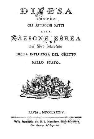 Difesa contro gli attacchi fatti alla nazione Ebrea nel libro initolato Della influenza del ghetto nello stato