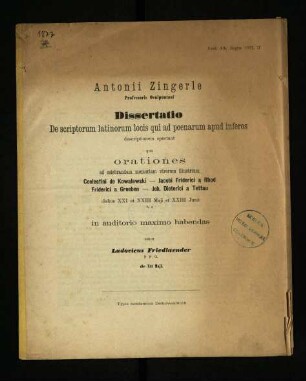Dissertatio de scritporum latinorum locis qui ad poenarum apud inferos descriptionem spectantud inferos descriptionem spectant