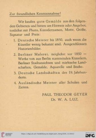 Zur freundlichen Kenntnisnahme